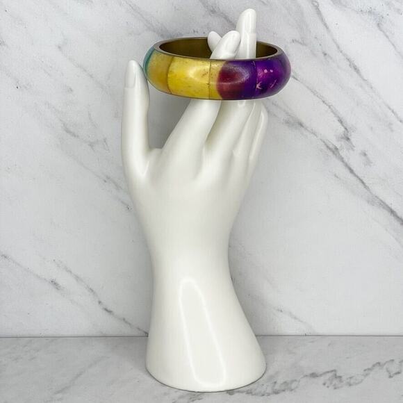 Vintage Chunky Rainbow Inlay Bangle Bracelet ✨ - Picture 2 of 6